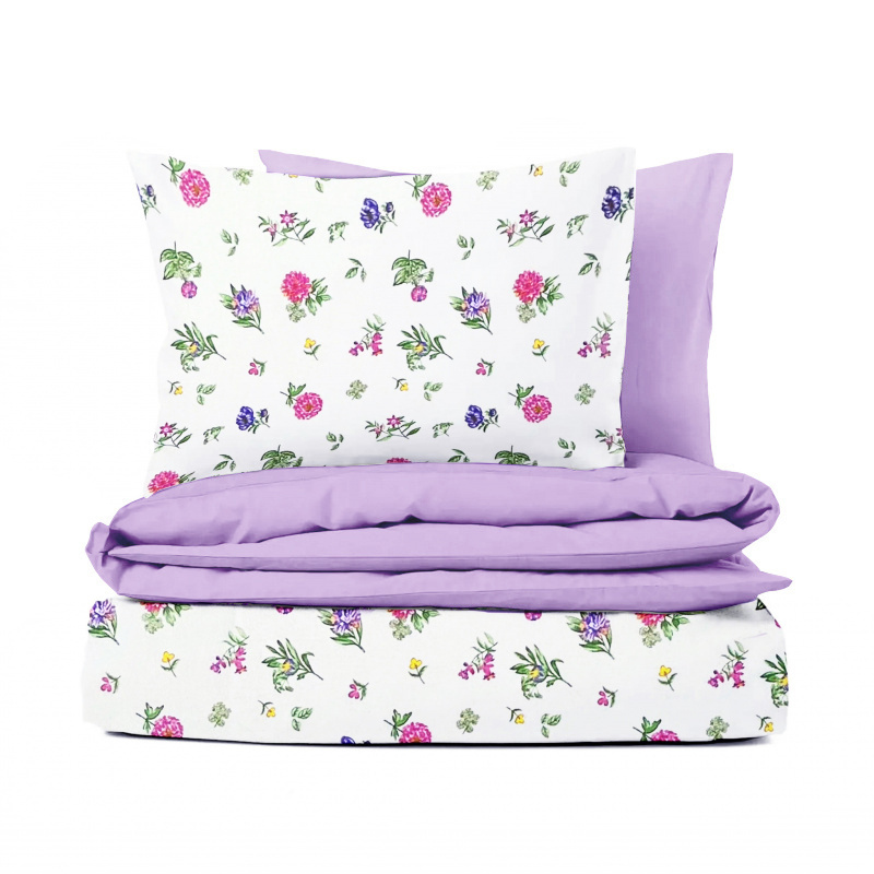Ervi bavlněné povlečení oboustranné - Modré a růžové květinky/světle fialové