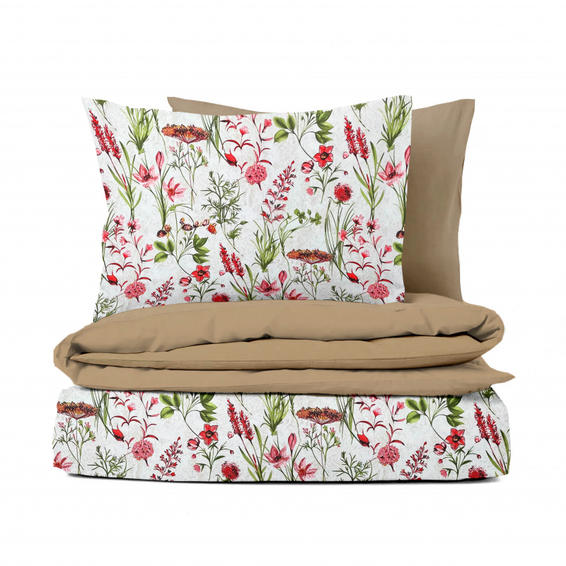 Ervi Bavlněné povlečení oboustranné - letní louka/světle hnědé