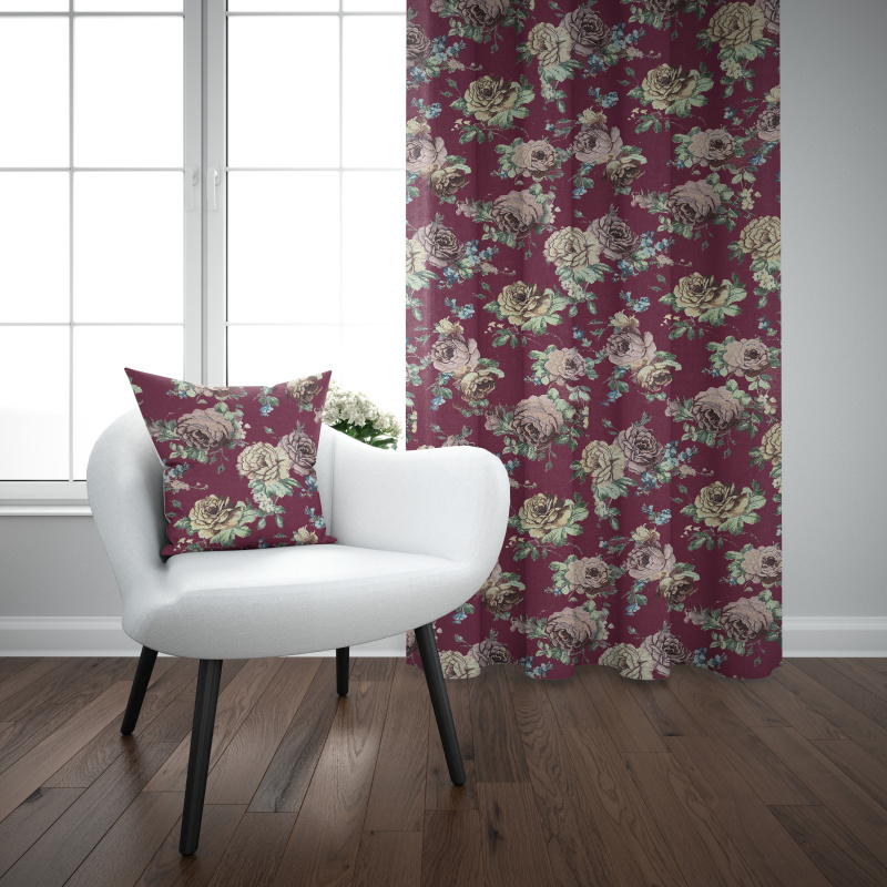 Ervi gobelínový termo závěs - velké růže gold bordo