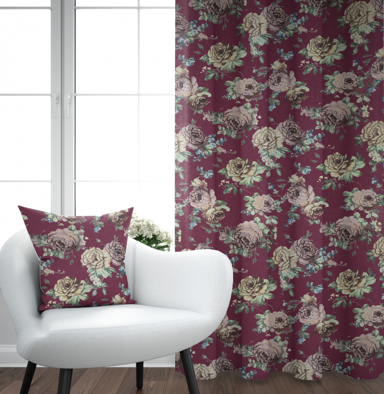 Ervi gobelínový termo závěs - velké růže gold bordo