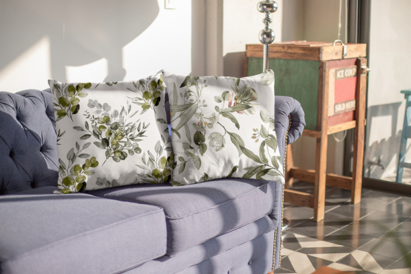 Ervi povlak na polštář Bavlněný - eukalyptové větvičky zelené