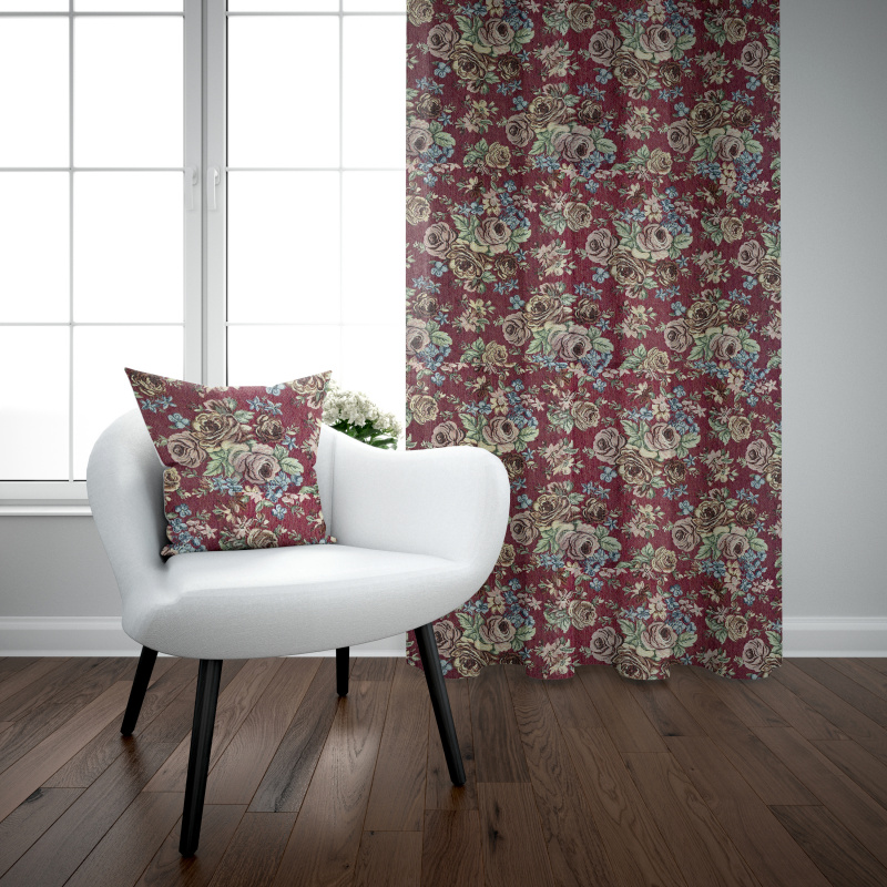 Ervi gobelínový termo závěs - Gold plus růže bordo