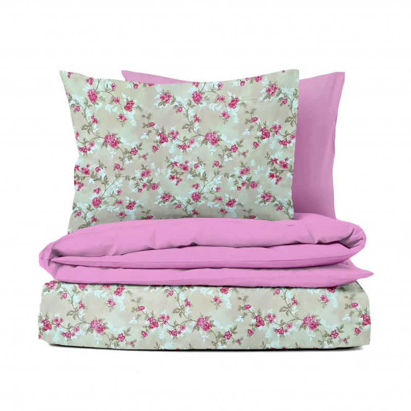 Ervi Bavlněné povlečení oboustranné - romantické růže/růžové