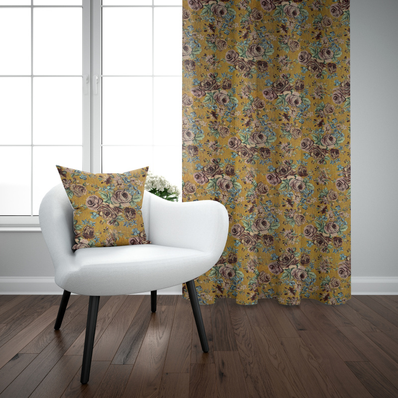 Ervi gobelínový termo závěs - Gold plus růže hořčice