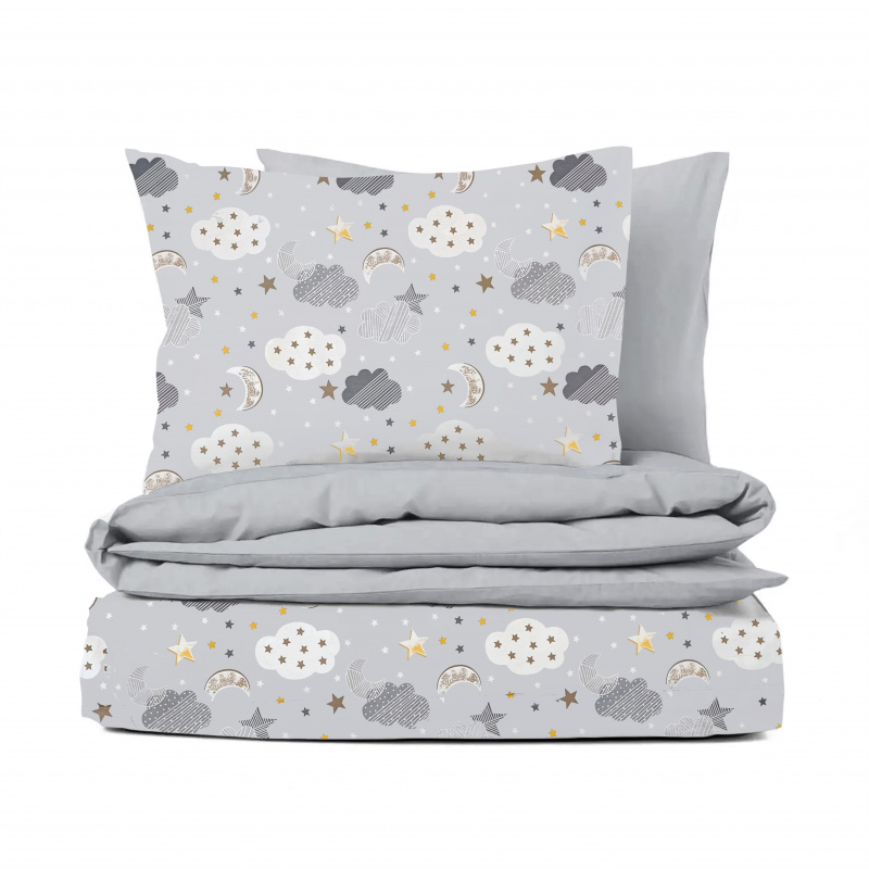#Ervi bavlněné povlečení oboustranné -  hvězdy a mračky/šedé 100x135 cm