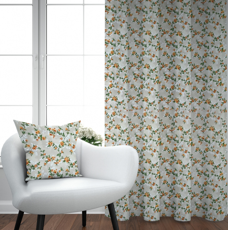 Ervi Bavlněný závěs - romantické růže na béžovém