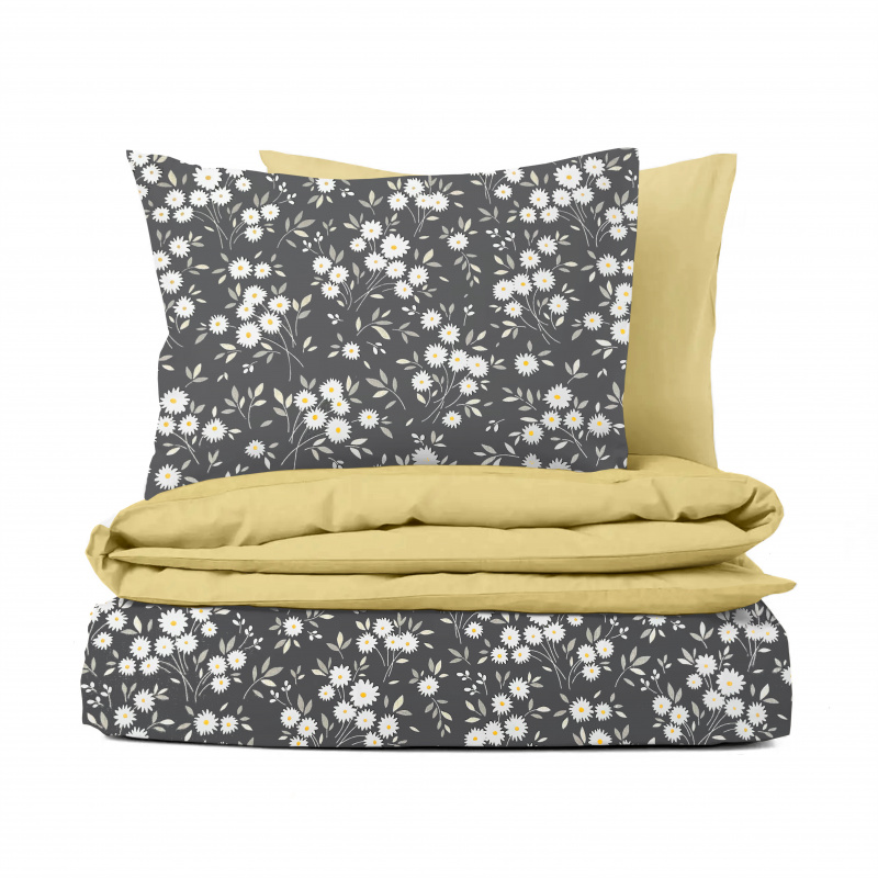 Ervi Bavlněné povlečení oboustranné - kytice sedmikrásek/hořčice