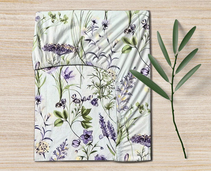 Ervi Bavlněné napínací prostěradlo - fialová letní louka