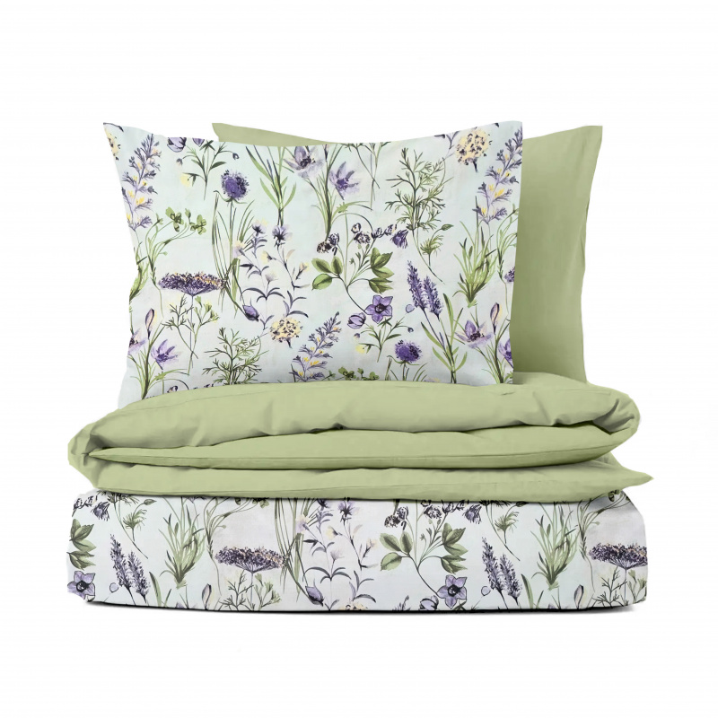 Ervi Bavlněné povlečení oboustranné - fialová letní louka/světle olivové
