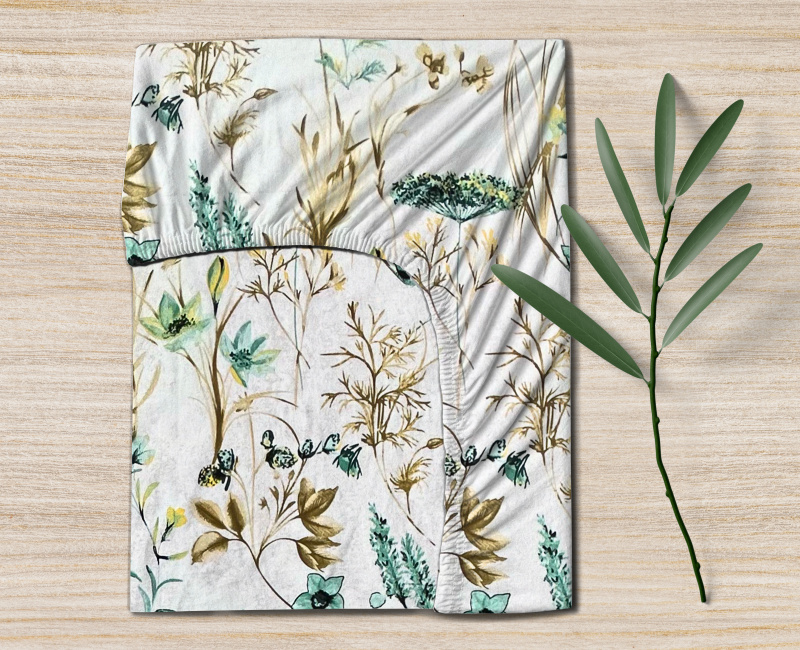 Ervi Bavlněné napínací prostěradlo - tyrkysová letní louka