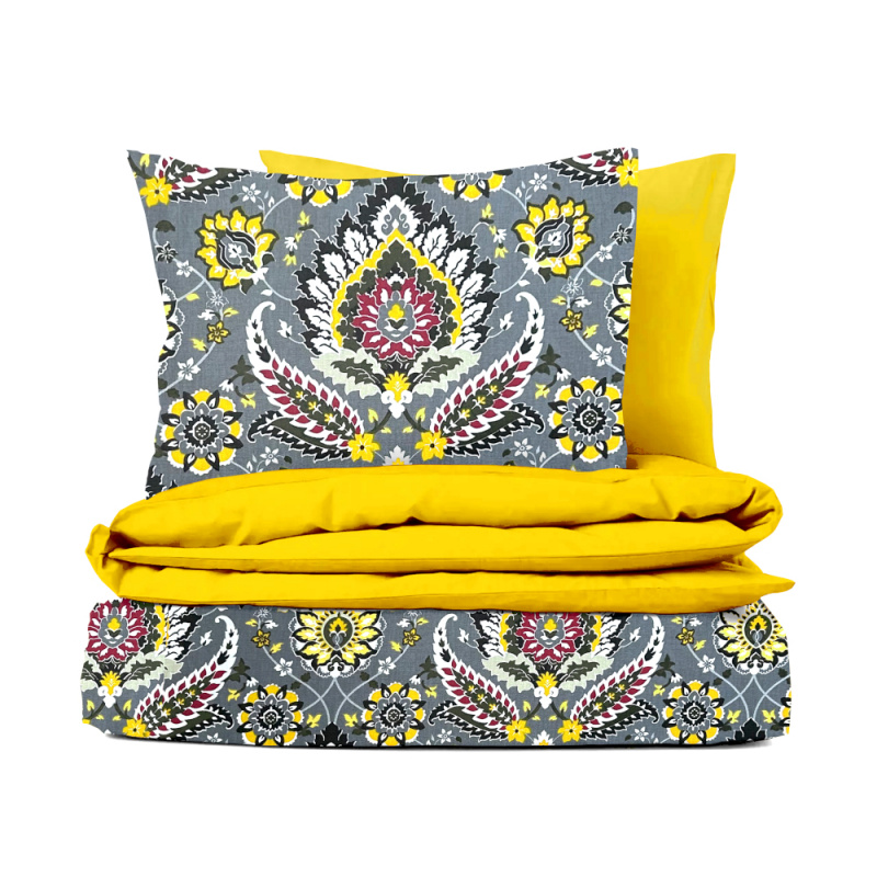 #Ervi bavlněné povlečení  oboustranné - Etno na šedém/žluté 200x220cm