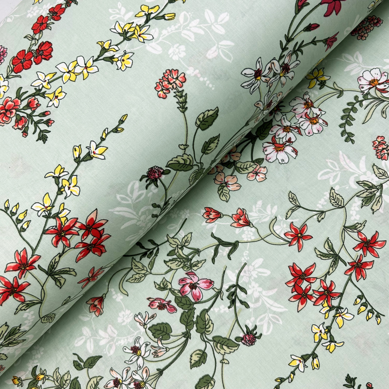 Ervi Bavlněná látka/plátno š.240cm - malované luční květiny na zelénem - 27514-20, metráž