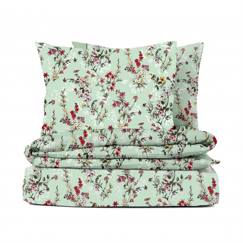 Ervi Bavlněné povlečení - malované luční květiny na zelénem