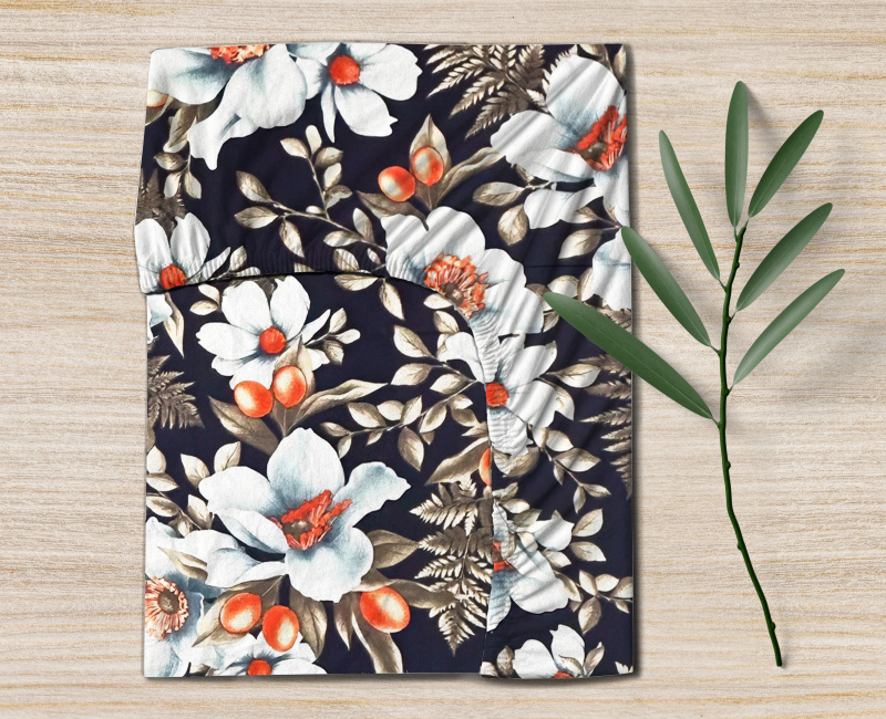 Ervi Bavlněné napínací prostěradlo - Květinový večer