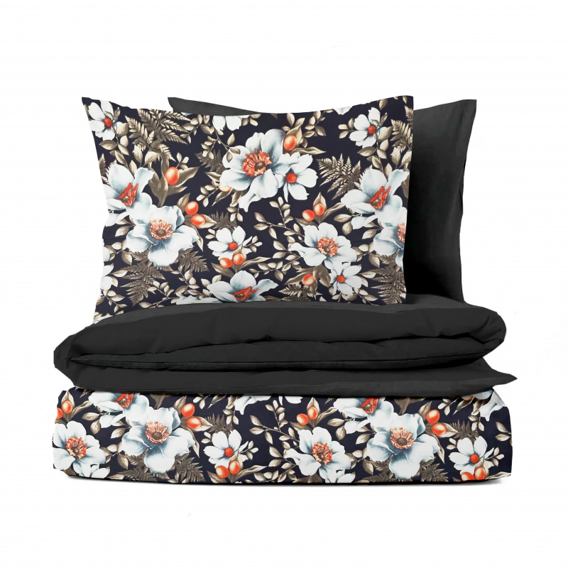 Ervi Bavlněné povlečení oboustranné - Květinový večer/černé