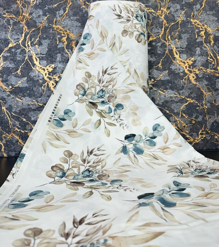 Ervi Bavlněné povlečení oboustranné - eukalyptové větvičky/světle šedé