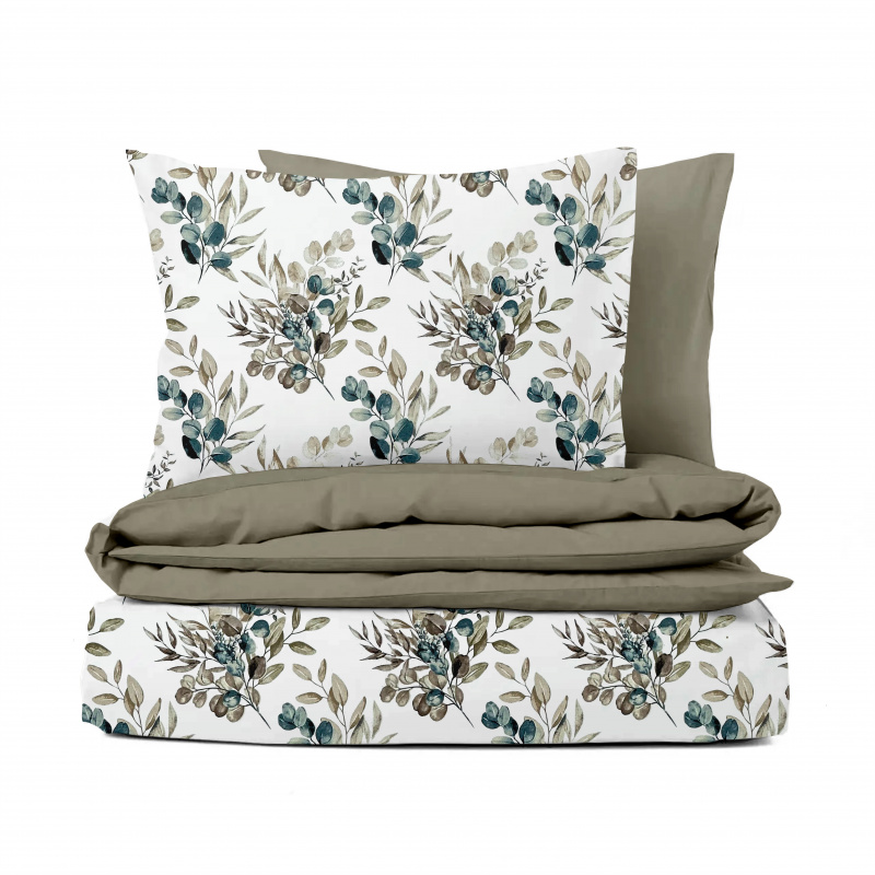 Ervi Bavlněné povlečení oboustranné - eukalyptové větvičky/světle hnědé