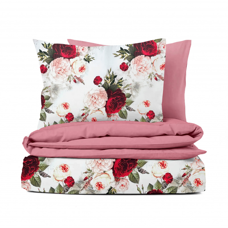 Ervi Bavlněné Saténové povlečení DELUXE DUO - Zahrada snů/růžové