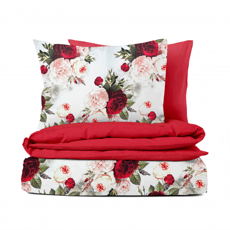 Ervi Bavlněné Saténové povlečení DELUXE DUO - Zahrada snů/červené