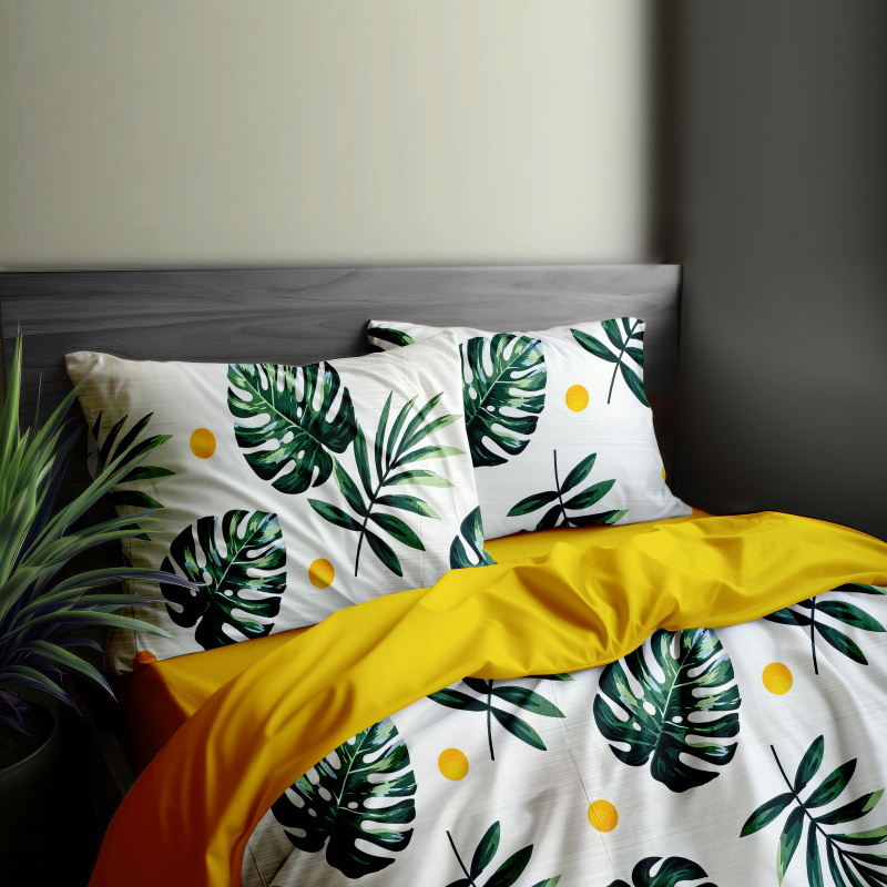 #Ervi bavlněné povlečení oboustranné - listy monstery/žluté 200x220cm