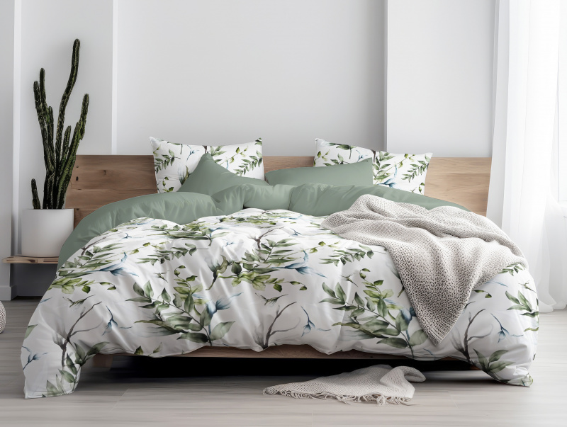 Ervi Bavlněné Saténové povlečení DELUXE DUO - Přírodní dotek/mint