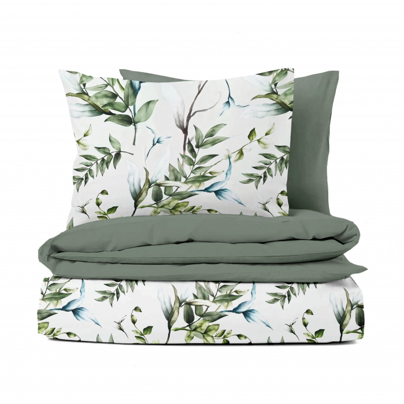 Ervi Bavlněné Saténové povlečení DELUXE DUO - Přírodní dotek/mint