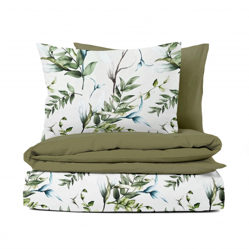 Ervi Bavlněné Saténové povlečení DELUXE DUO - Přírodní dotek/olivové