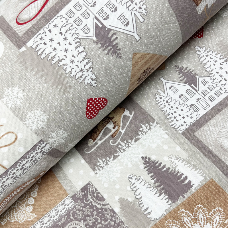 Ervi bavlna  š.150cm - Sváteční kouzlo béžové - 9546-01, metráž