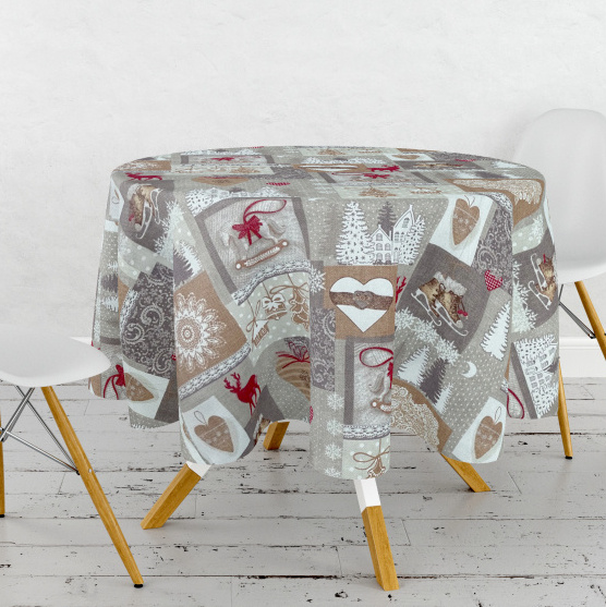 Ervi dekorační ubrus na stůl kulatý - Sváteční kouzlo béžové