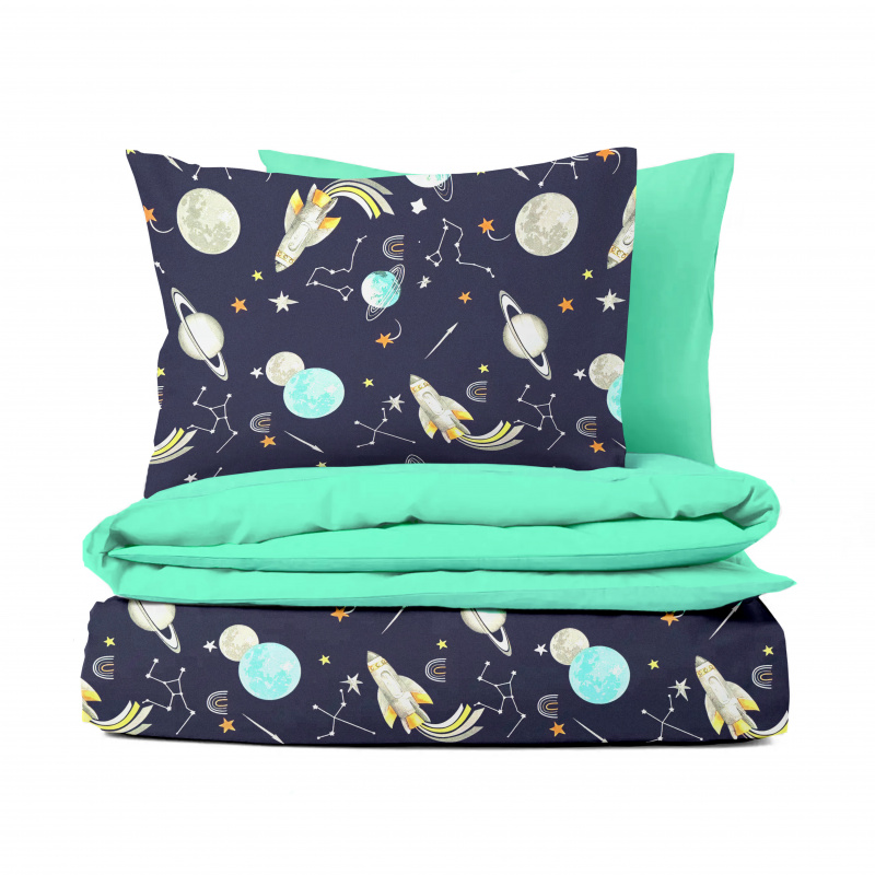 Ervi bavlněné povlečení oboustranné - Vesmírná dobrodružství/tyrkysové
