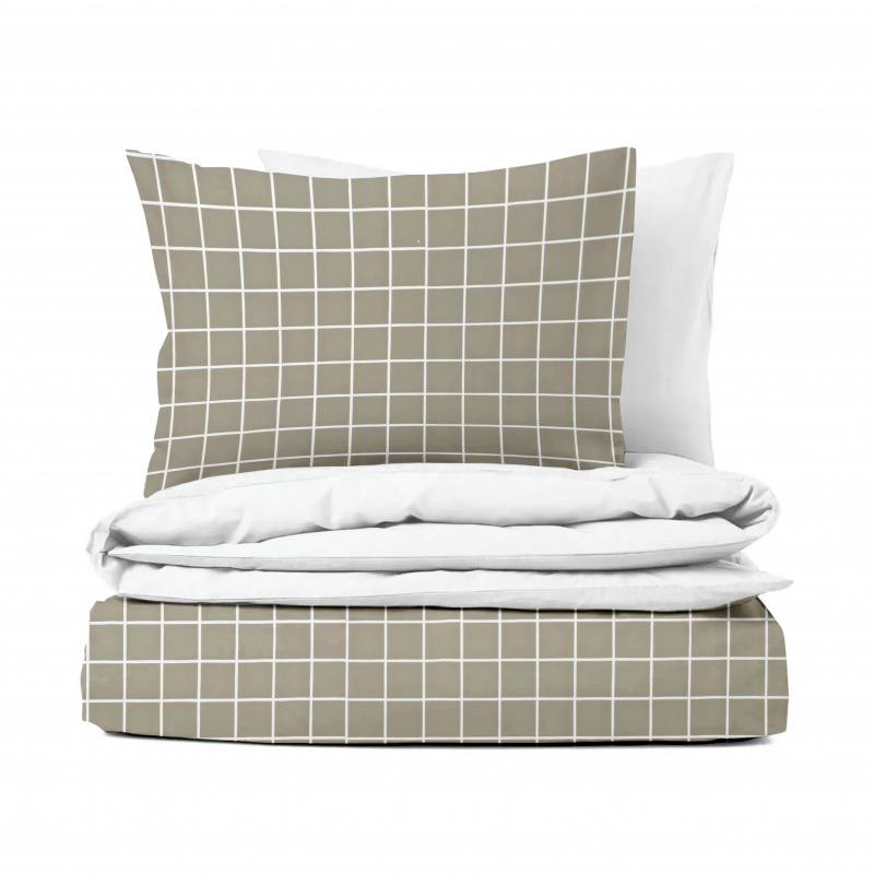 Ervi Bavlněné povlečení oboustranné - Elegantní béžové čtverce/bílé