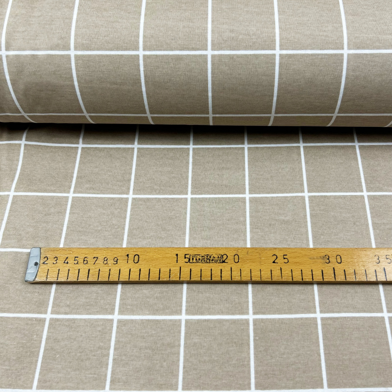 Ervi Bavlněná látka/plátno š.240cm - Elegantní béžové čtverce - 17126, metráž