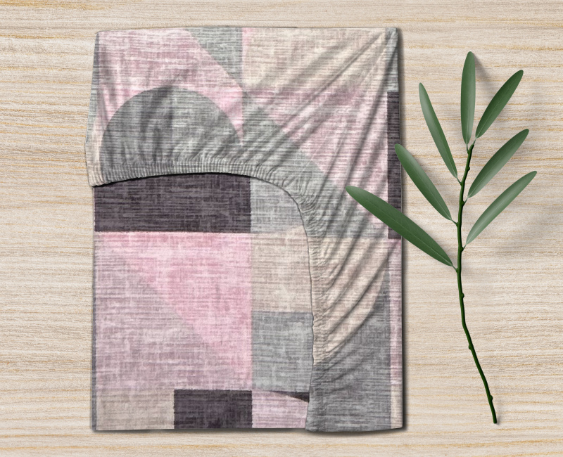 Ervi FLANELOVÉ napínací prostěradlo - Abstrakce růžovo-šedá