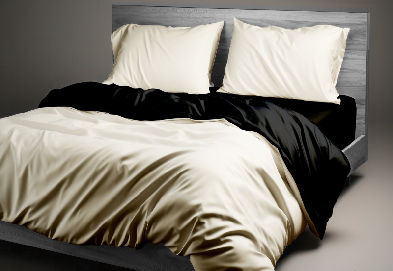 #Ervi Luxsusní saténové oboustranné bavlněné povlečení - béžové/černé 200x220cm