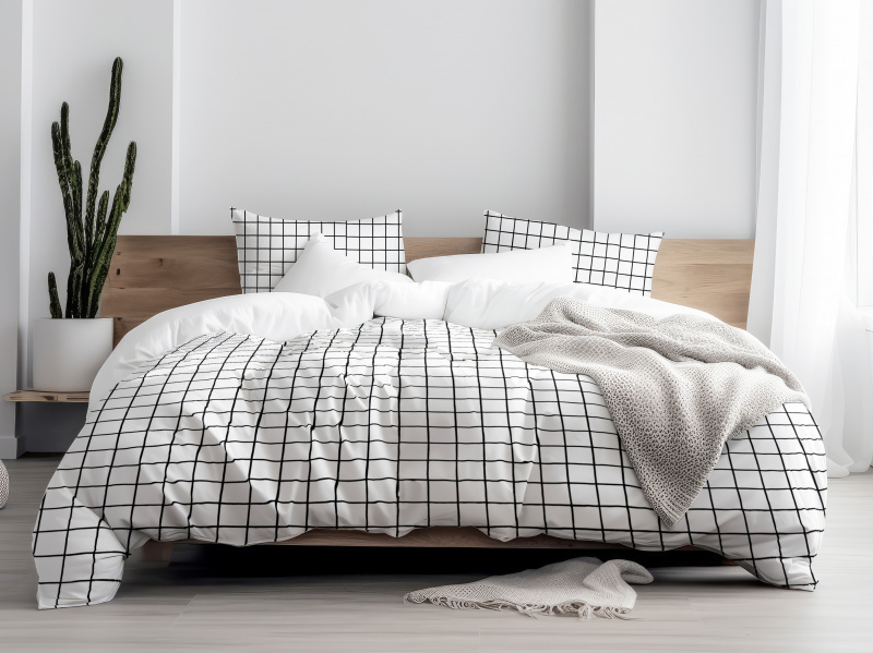 Ervi Bavlněné povlečení oboustranné - Elegantní bílé čtverce/bílé