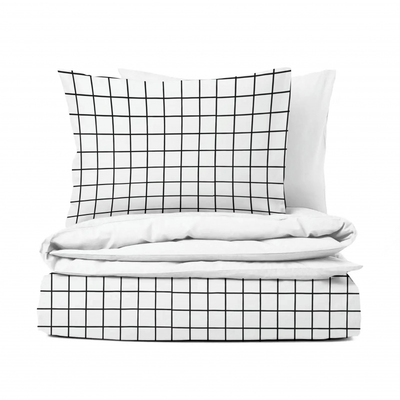 Ervi Bavlněné povlečení oboustranné - Elegantní bílé čtverce/bílé