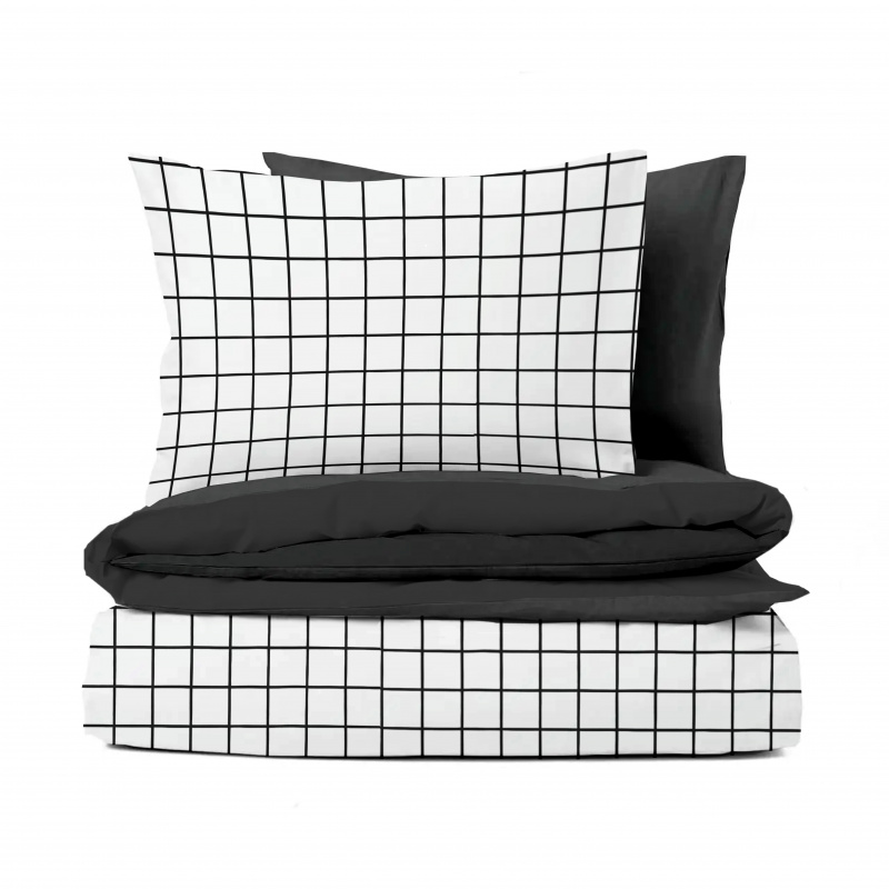 Ervi Bavlněné povlečení oboustranné - Elegantní bílé čtverce/černé
