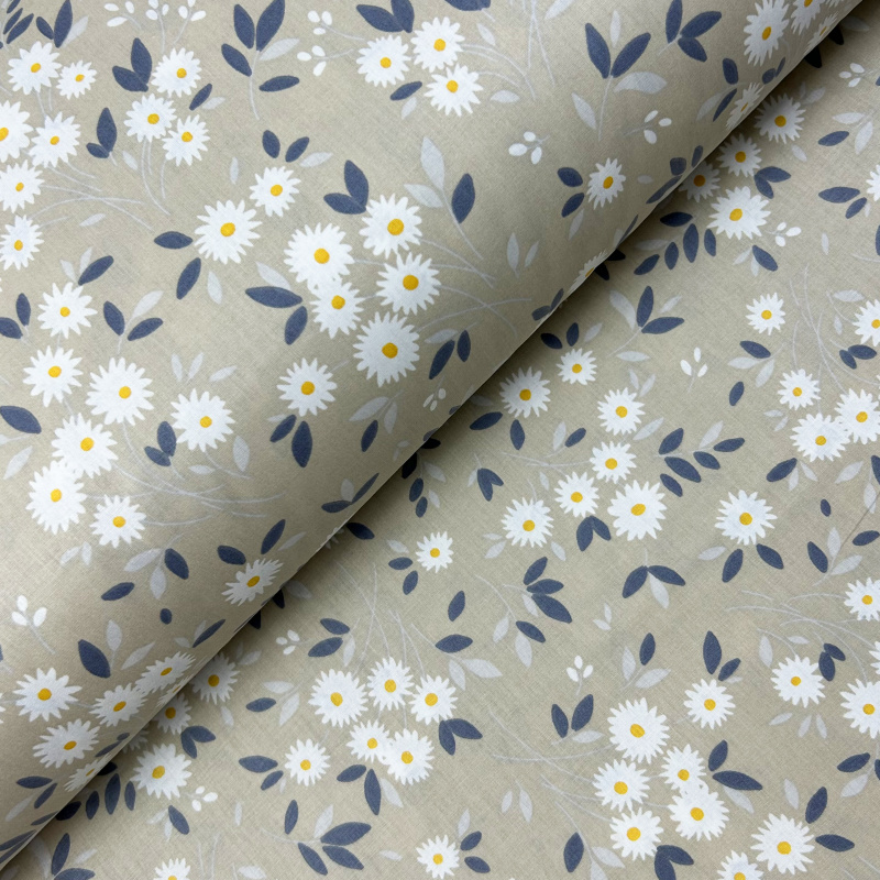 Ervi Bavlněná látka/plátno š.240cm - kytice sedmikrásek na béžovém - 27546-27, metráž