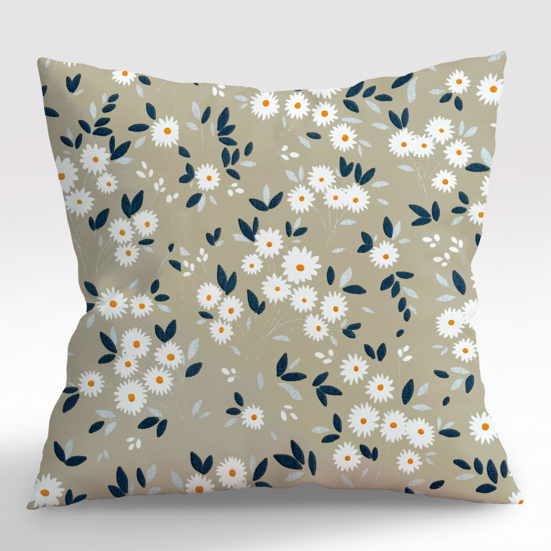 Ervi povlak na polštář Bavlněný - kytice sedmikrásek na béžovém