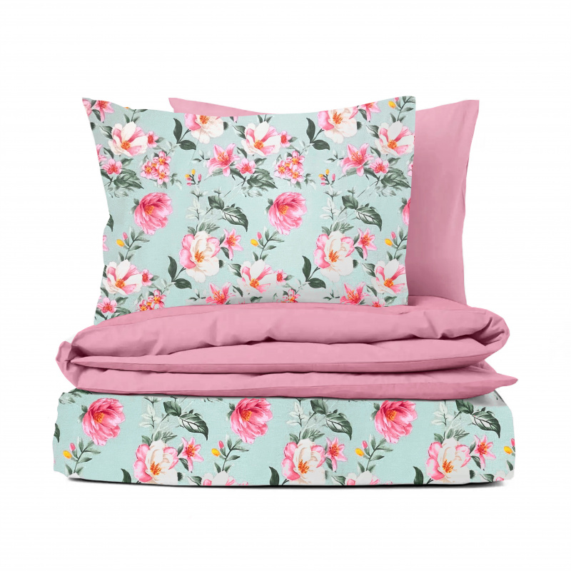 Ervi Bavlněné povlečení oboustranné - Magnolia a lilia/růžové