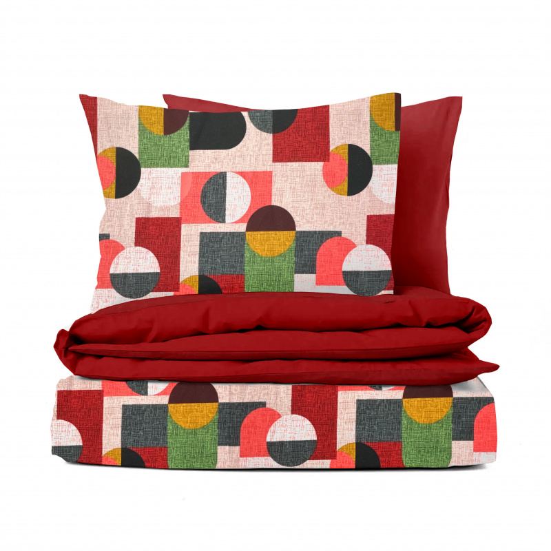 Ervi FLANELOVÉ bavlněné povlečení DUO - Abstraktní kompozice/červené