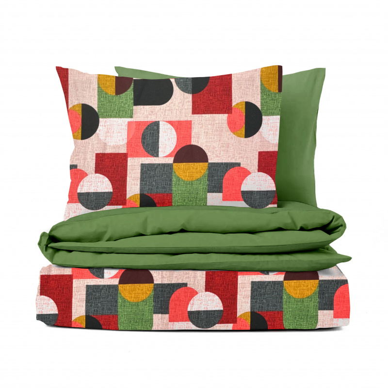 Ervi FLANELOVÉ bavlněné povlečení DUO - Abstraktní kompozice/zelené
