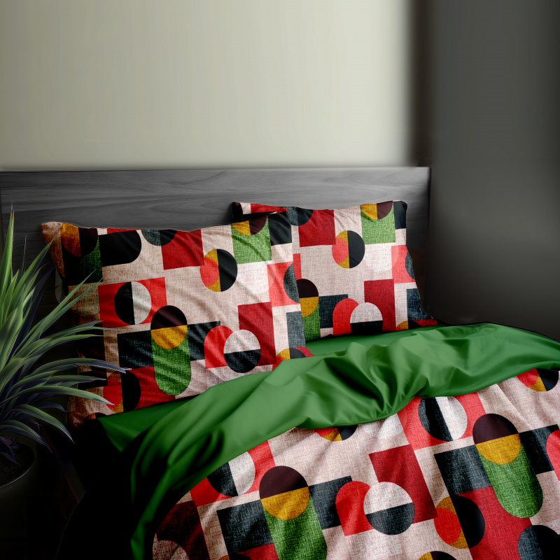 Ervi FLANELOVÉ bavlněné povlečení DUO - Abstraktní kompozice/zelené