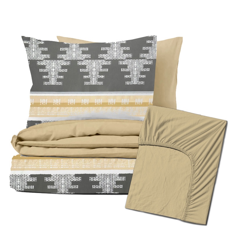 Ervi Zvýhodněná Sada Bavlněného DUO povlečení s Prostěradlem - Nordic šedý/béžové