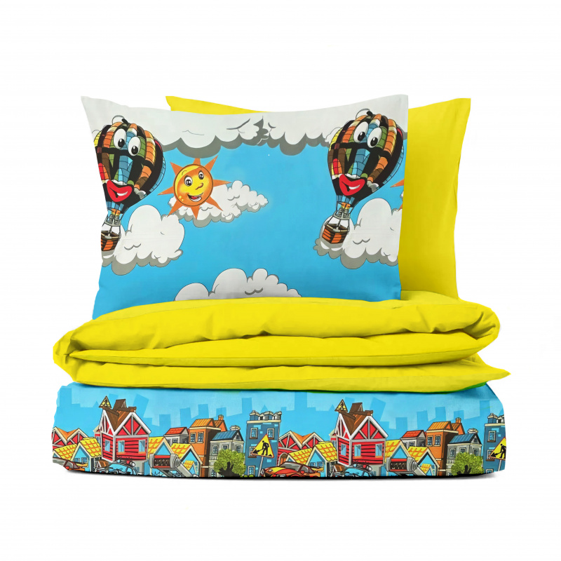 Ervi dětské Bavlněné povlečení oboustranné - Pohádkový svět města/žluté