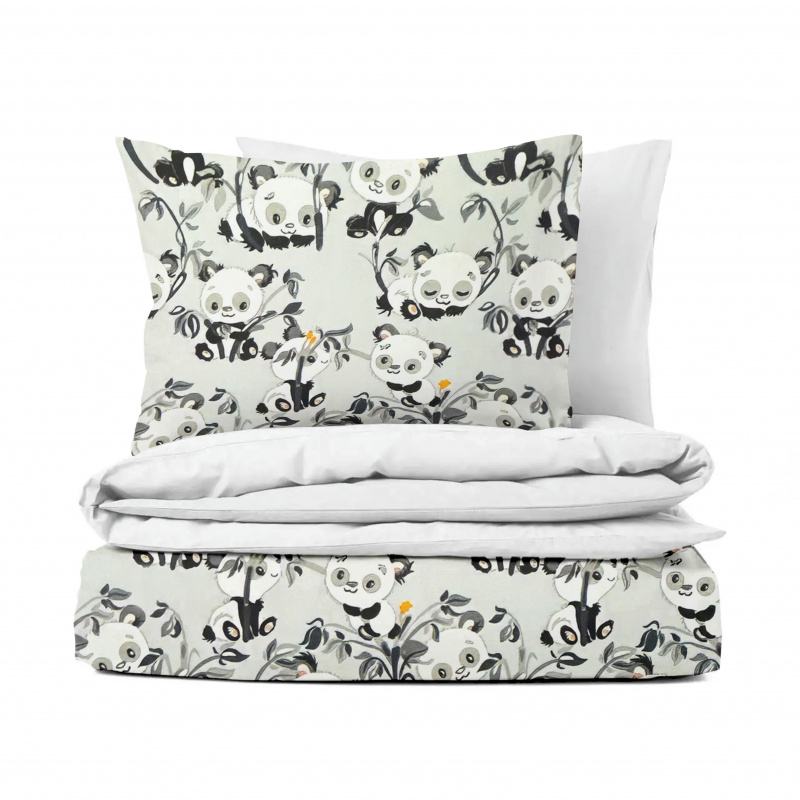Ervi FLANELOVÉ bavlněné povlečení - pandy na šedém/bílé