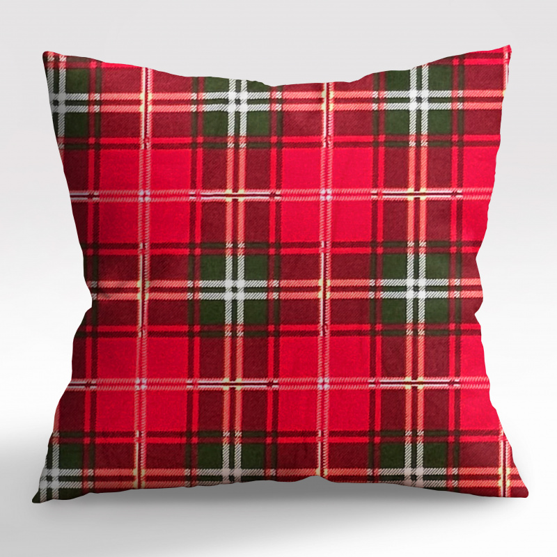 #Ervi povlak na polštář flanelový - kostka červeno-zelená 50 x 50 cm