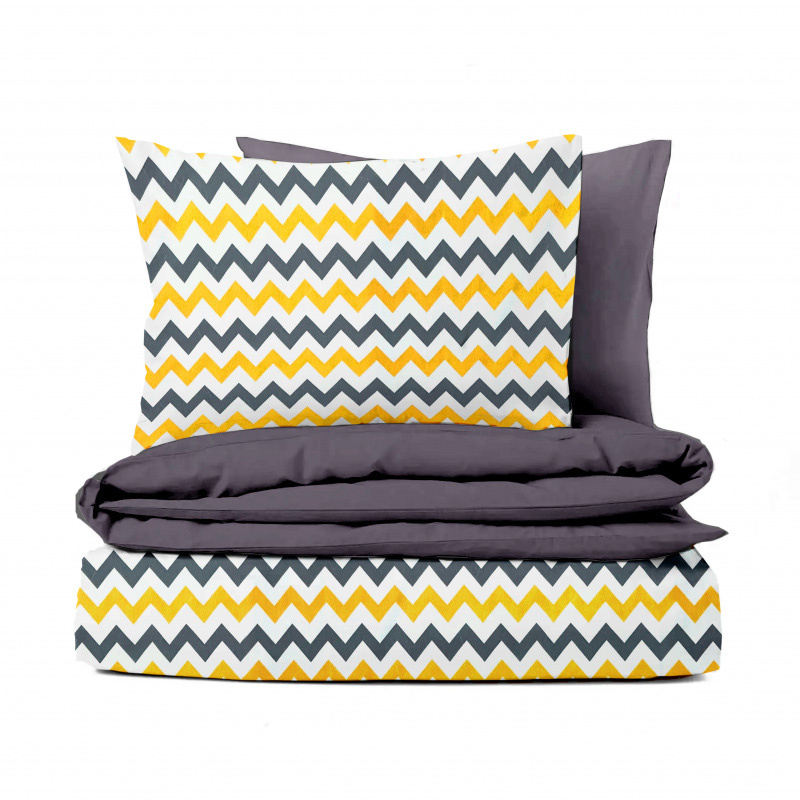 Ervi bavlněné povlečení oboustranné - žluté a šedé cik-cak/šedo-fialové
