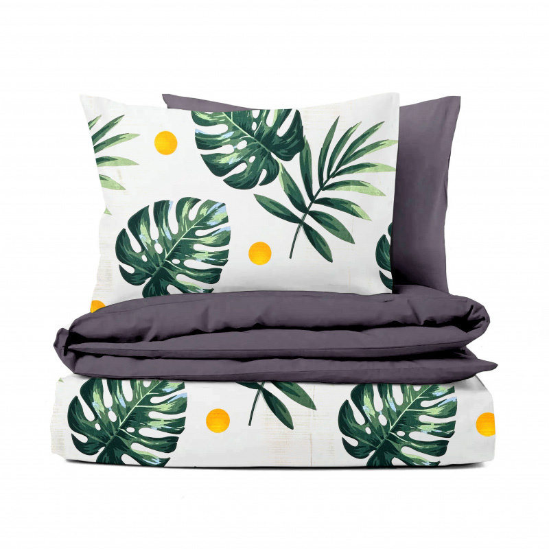 Ervi bavlněné povlečení oboustranné - listy monstery/šedo-fialové