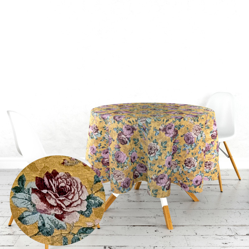 Ervi gobelínový ubrus na stůl kulatý - Gold hořčice